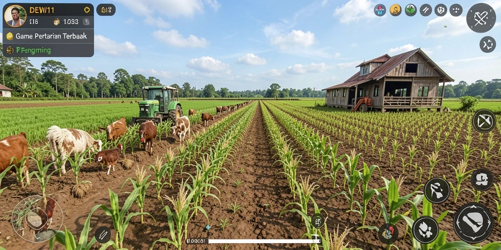 Screenshot gameplay DEWI11 menampilkan aktivitas bertani yang menyenangkan.