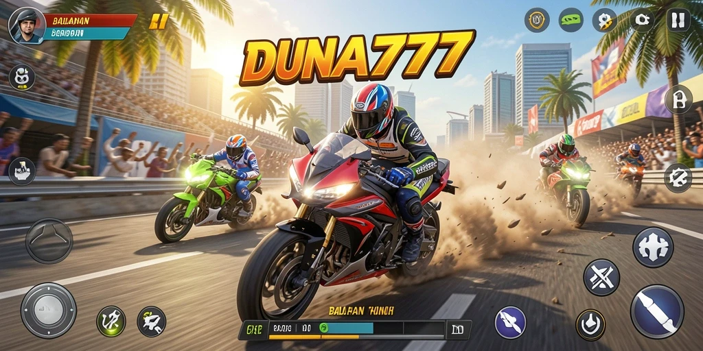 Tampilan gameplay seru DUNIA777 dengan adrenalin tinggi di setiap balapan.