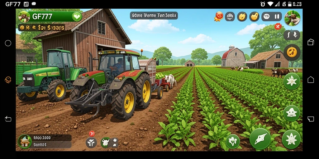 Screenshot utama GF777 menampilkan gameplay seru bertani.