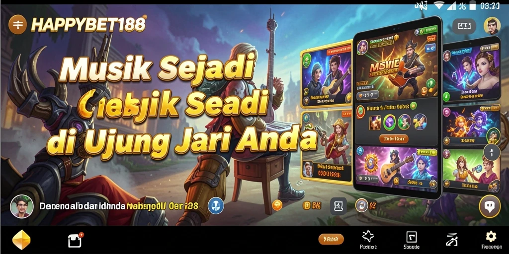Screenshot menampilkan gameplay interaktif di HAPPYBET188 dengan beragam pilihan musik.