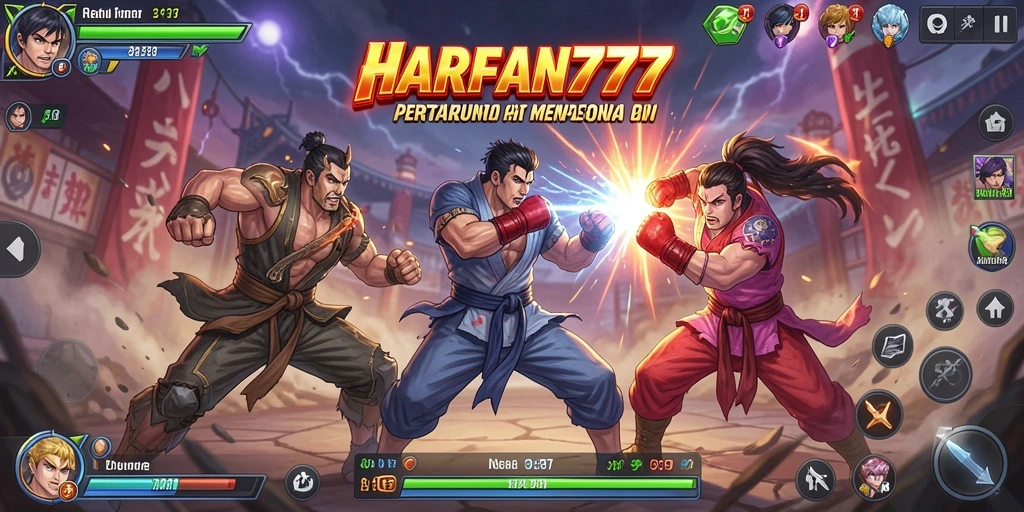 Screenshot utama HARAPAN777 menampilkan aksi pertarungan yang intens.