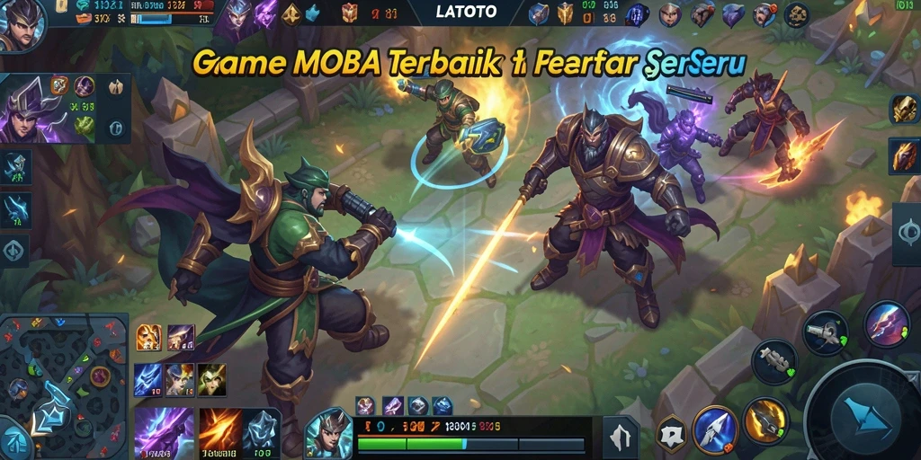 Screenshot LATOTO menunjukkan pertarungan seru antar hero di arena.