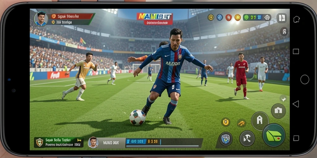 Screenshot yang menunjukkan aksi seru di MAMIBET dengan gameplay sepak bola.