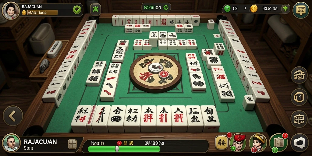 Tampilan gameplay RAJACUAN yang menarik dengan tile Mahjong yang berwarna-warni.